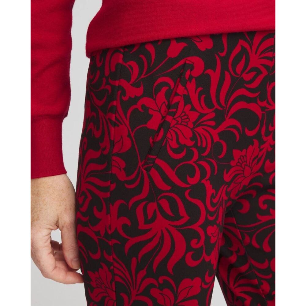 NWT Chico's Juliet Swirl Print Ankle Pants Red Black Holiday Themed Size 1 US 8 - Picture 5 of 12